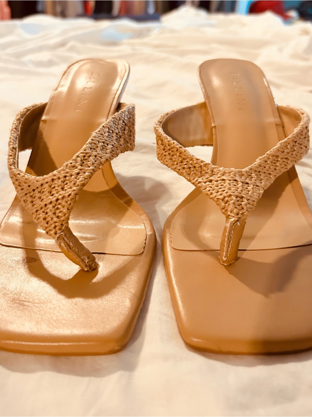 Woven Thong Slide Sandals in Tan